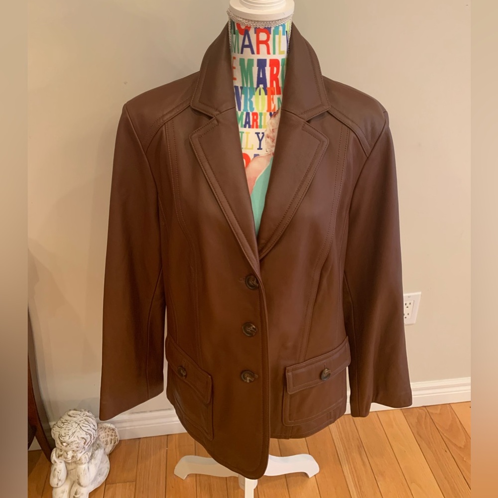 Vintage Kasper Women's Brown Leather Blazer